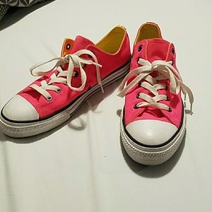Worn 1 time! Neon pink converse shoes!